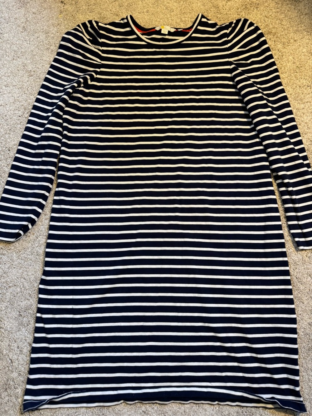 Boden Size 12L Navy and White Striped Midi Dress